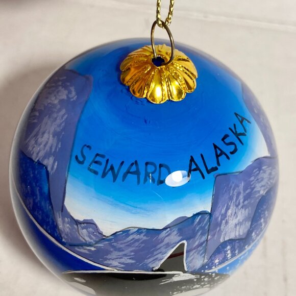 Vintage Orca Whale Christmas Ornament Seward Alaska Glass Ball Inside Painted - Picture 7 of 16
